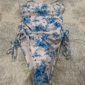 Blue and White Floral One-Piece Swimsuit